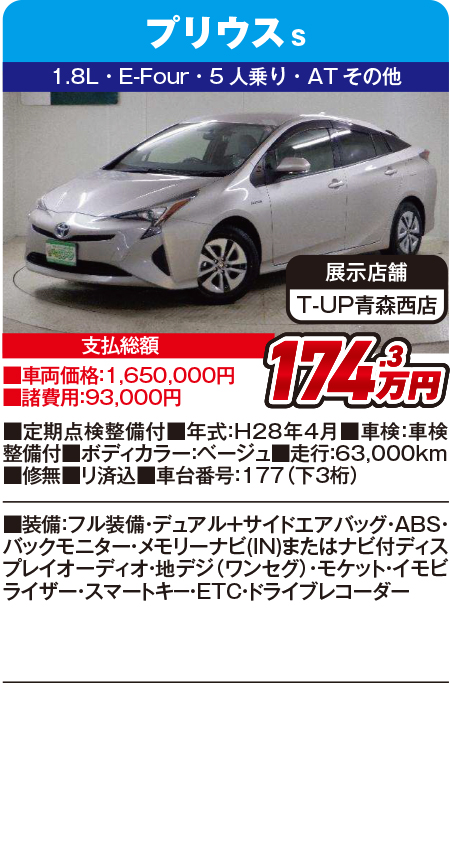 プリウスS174.3万円