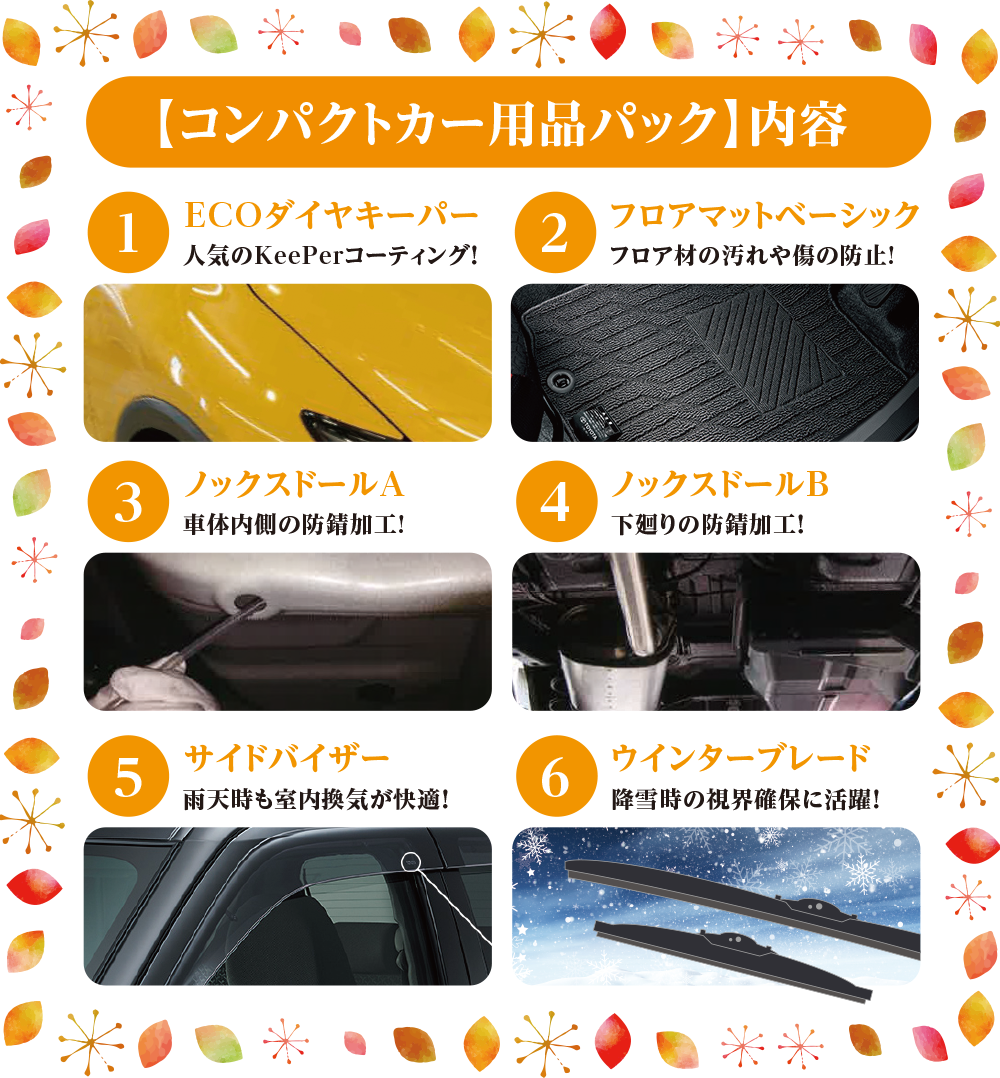 コンパクトカー用品パック内容紹介