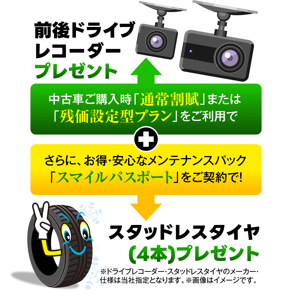 ドラレコ、アルミホイール（4本）プレゼント