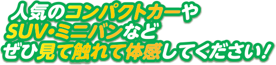 人気のコンパクトカーやSUV・ミニバンなどぜひ見て触れて体感してください！