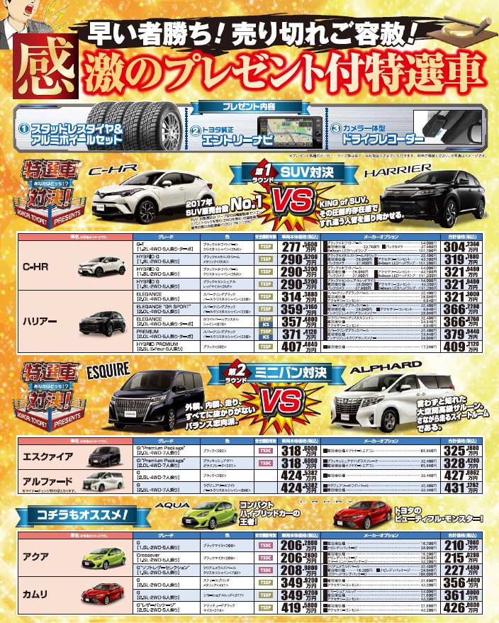 感激のプレゼント付き特選車