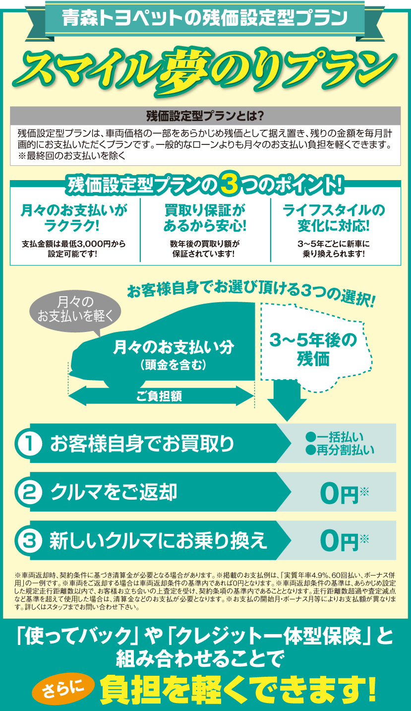 青森トヨペットの残価設定型プラン：スマイル夢のりプラン